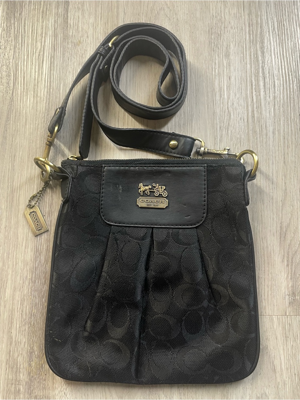 Coach Black Signature Crossbody with Gold Accents